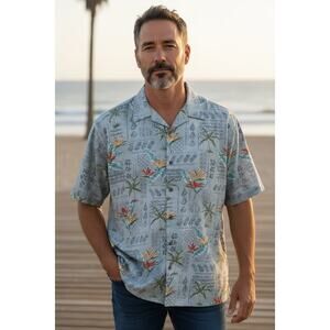 Island Shores Men's Palm Tree Button Down Hawaiian Shirt Size XXL